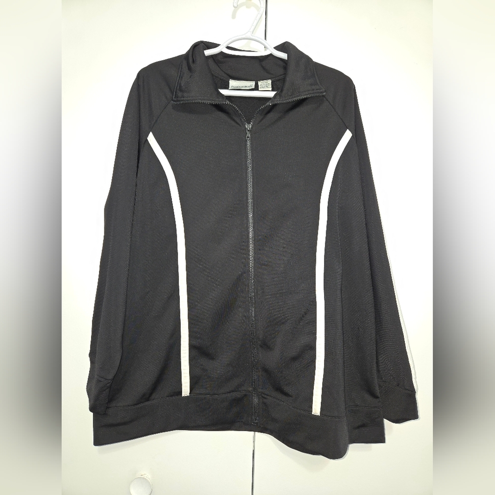 Fashion Bug‎ Women's Black Zip-Up Track Jacket with White Piping Size 18/20